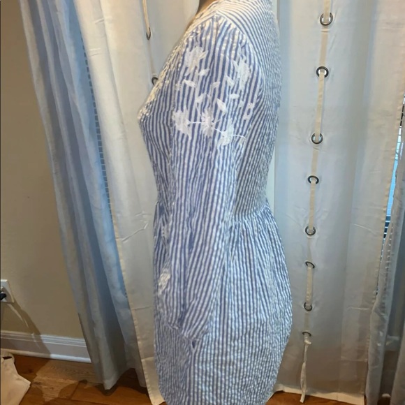 Free People Blue Stripped Embroidered V Neck Dress - Picture 3 of 6